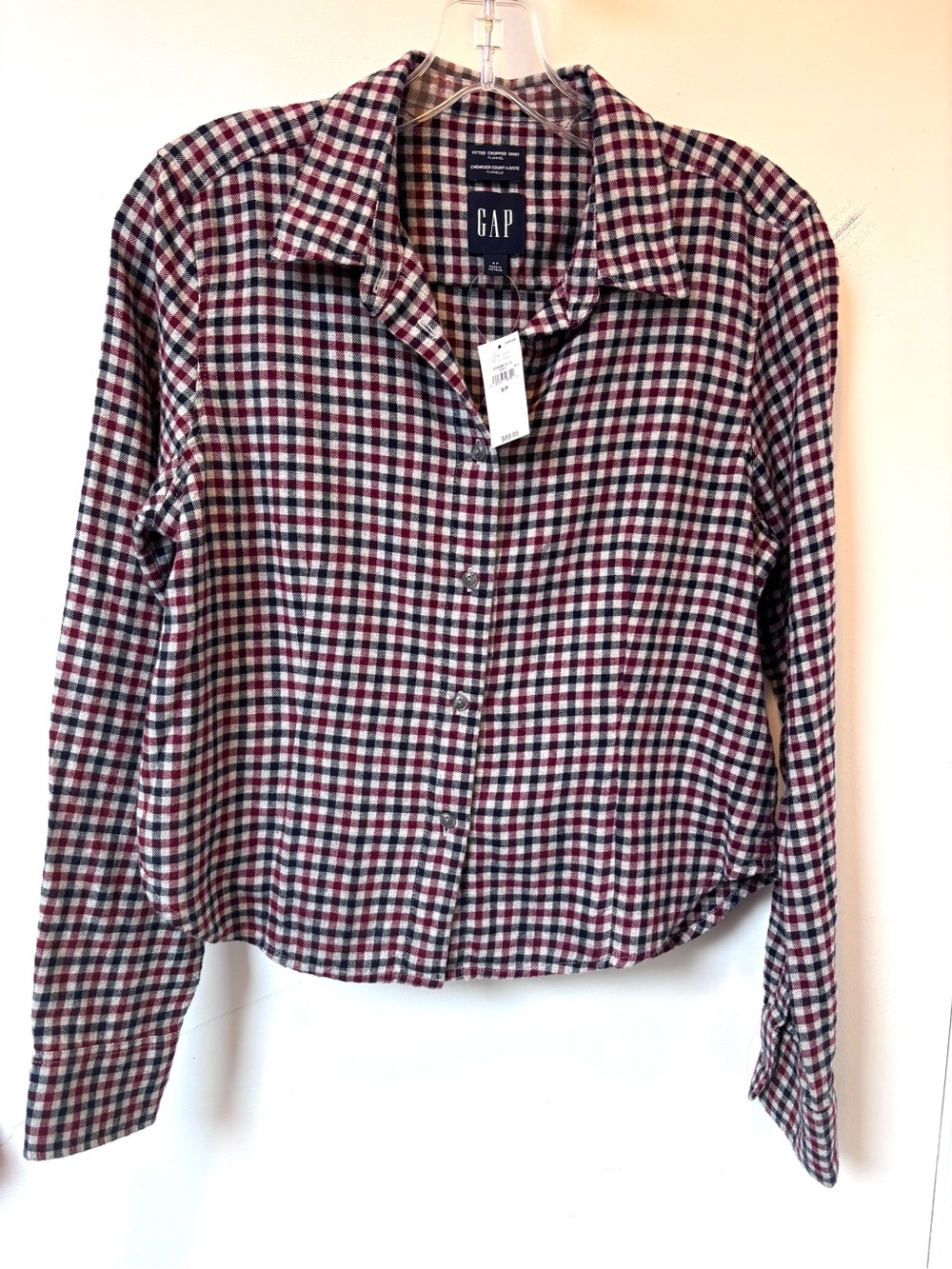 GAP Women's Fitted Cropped Plaid Flannel Button-Down Shirt